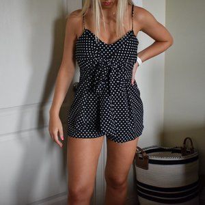 Pink Lily Black and White Polka Dot Romper